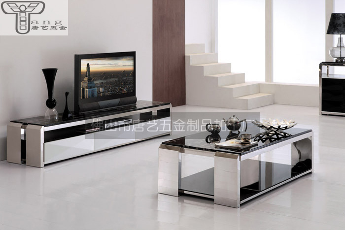 供應(yīng)時(shí)尚玻璃不銹鋼茶幾，不銹鋼圓形茶幾，不銹鋼餐臺(tái)