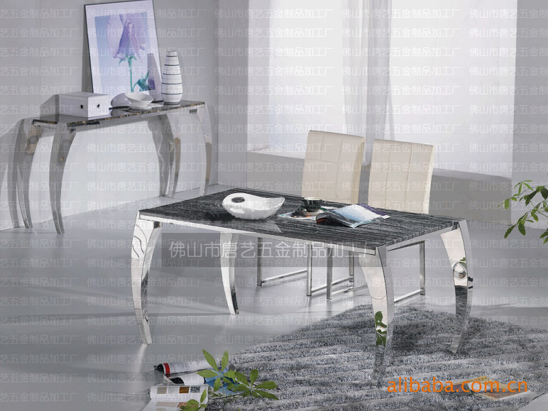 江西直銷玻璃不銹鋼茶幾，弧形腳不銹鋼餐臺(tái)【圖】