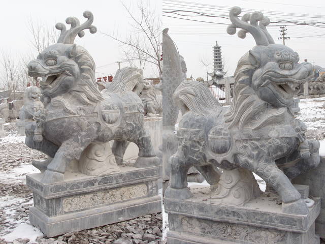 石雕麒麟，青石麒麟，如意麒麟，招財麒麟