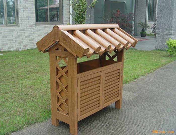 上海戶外仿木金屬建材木紋鋁環衛垃圾桶