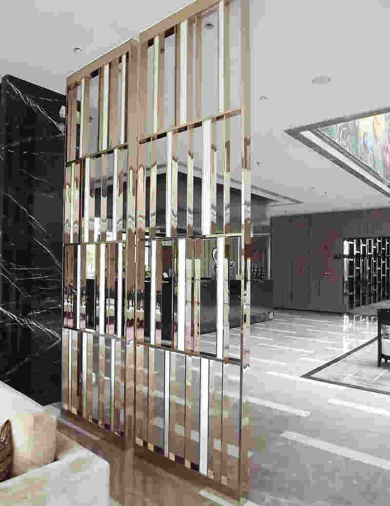 香檳金大廳不銹鋼屏風花格-佛山亞鋼