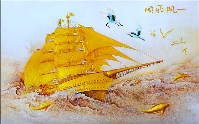 龍祥藝術(shù)玻璃一帆風(fēng)順背景墻、形象墻個性定制