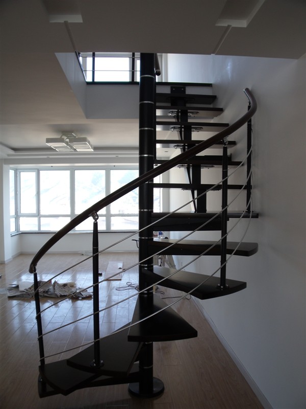 家居樓梯 實木樓梯 不銹鋼立柱