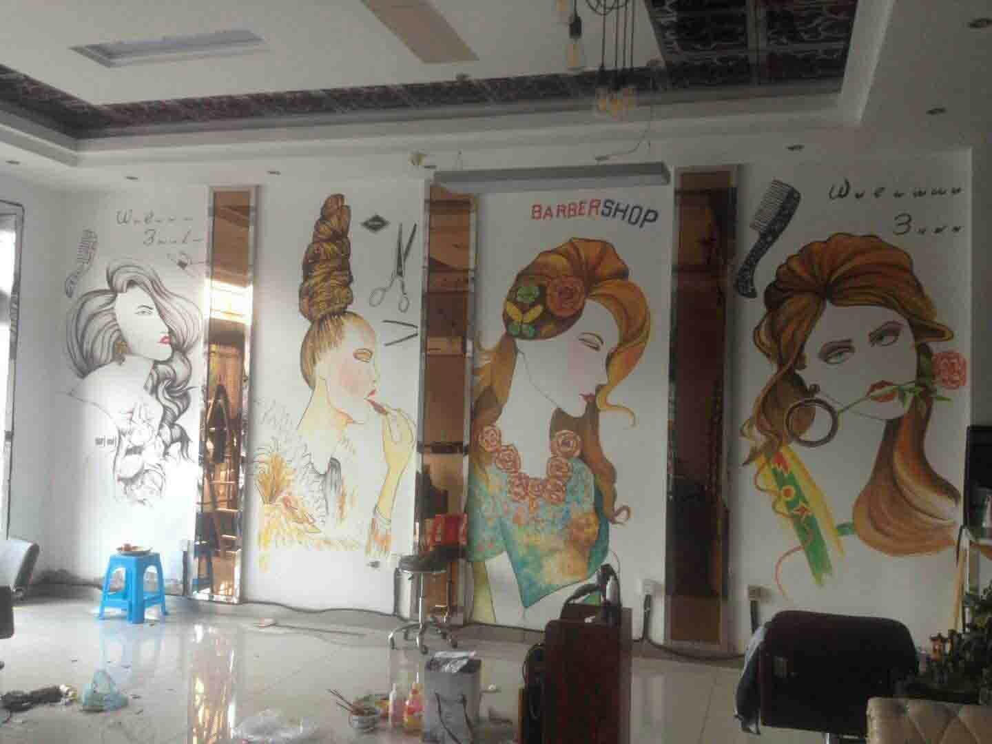 理發店發型設計墻壁繪畫、彩繪、壁畫、裝飾畫