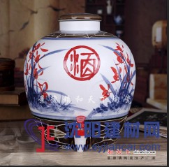 景德鎮手繪10斤酒壇子帶龍頭