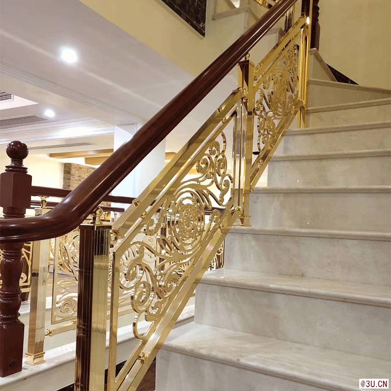 別墅雕花銅樓梯扶手裝飾效果